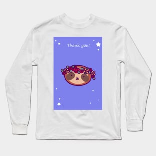 Thank You - Flower Crown Sloth Face Long Sleeve T-Shirt